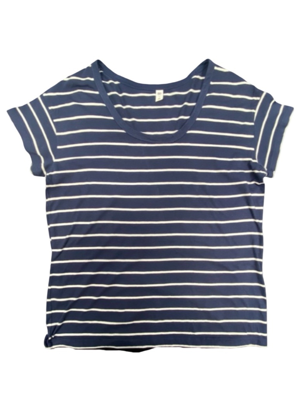 Navy Blue and White Striped Top, Scoop Neck Short Sleeve Tee, Cotton Modal Blend